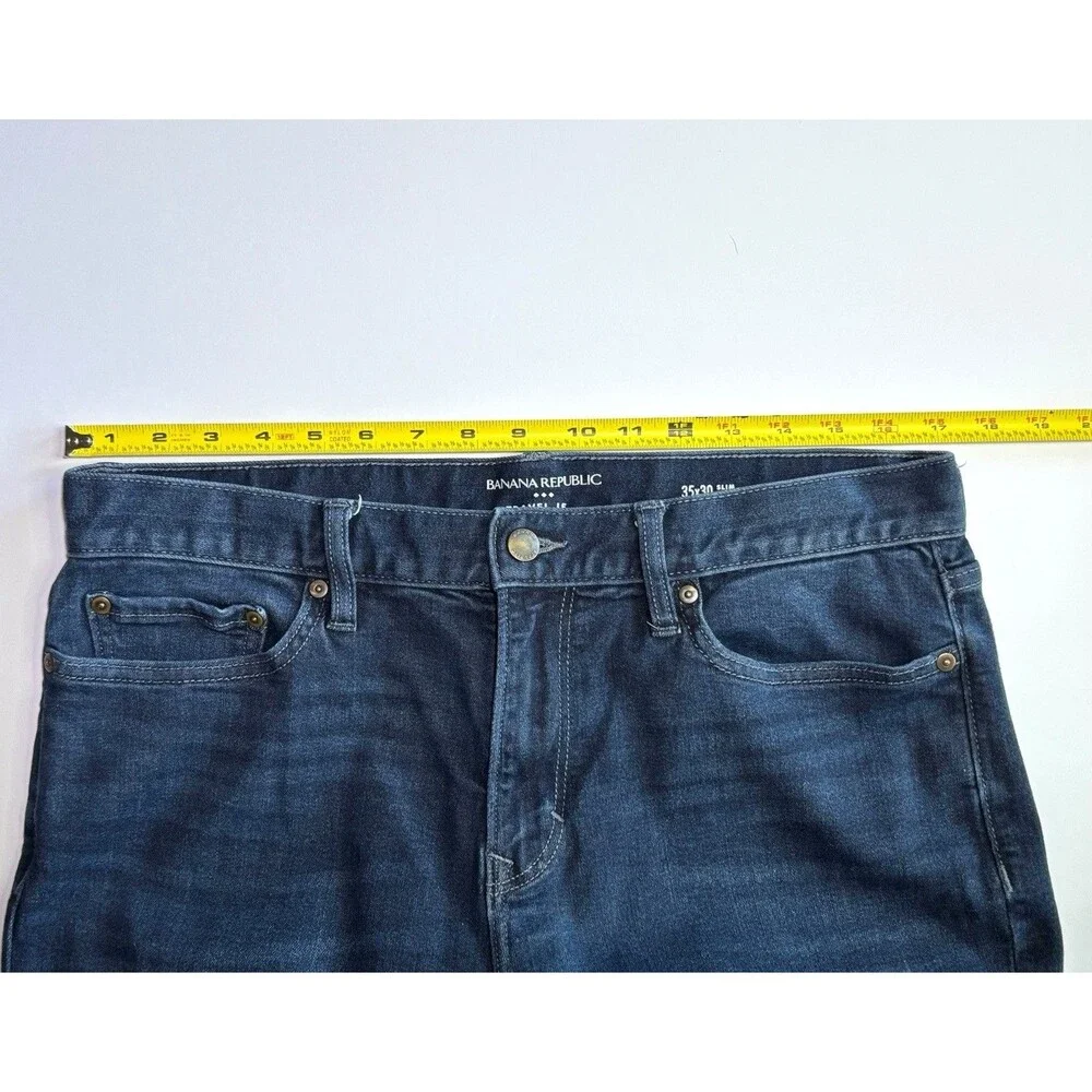 Banana Republic Traveler Men’s Slim Fit Tapered Dark Wash Denim Jeans Pockets